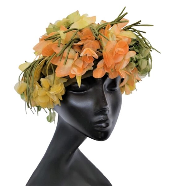 1960's christian dior chapeaux paris multi color silk flowers vintage hat