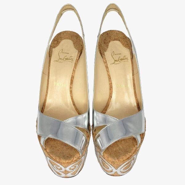 christian louboutin metallic patent leather wedge heel marpop shoes