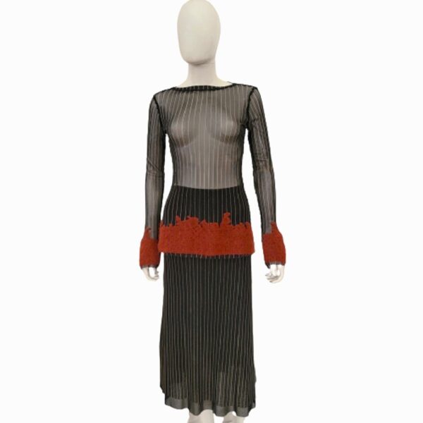 jean paul gaultier maille fuzzi mesh pinstripe skirt and top