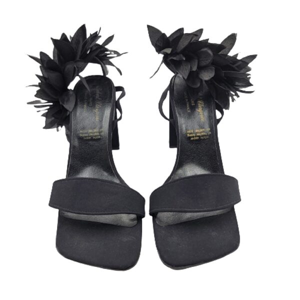 robert clergerie paris silk flower ankle black evening high heel shoes