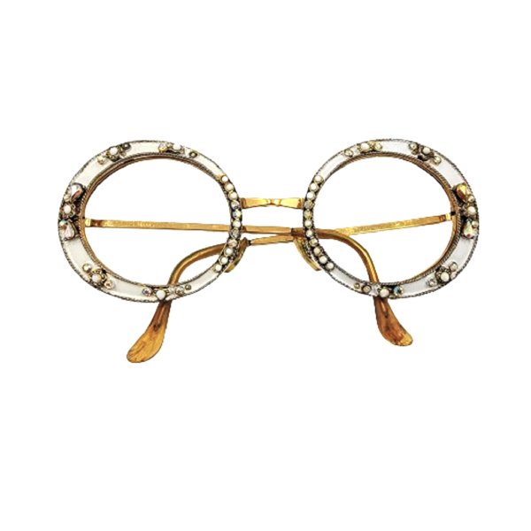 tura white enamel 60s jeweled metal vintage eyeglass frames.