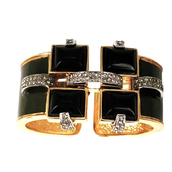 Cavalli black enamel jeweled pave set crystals clamper bracelet